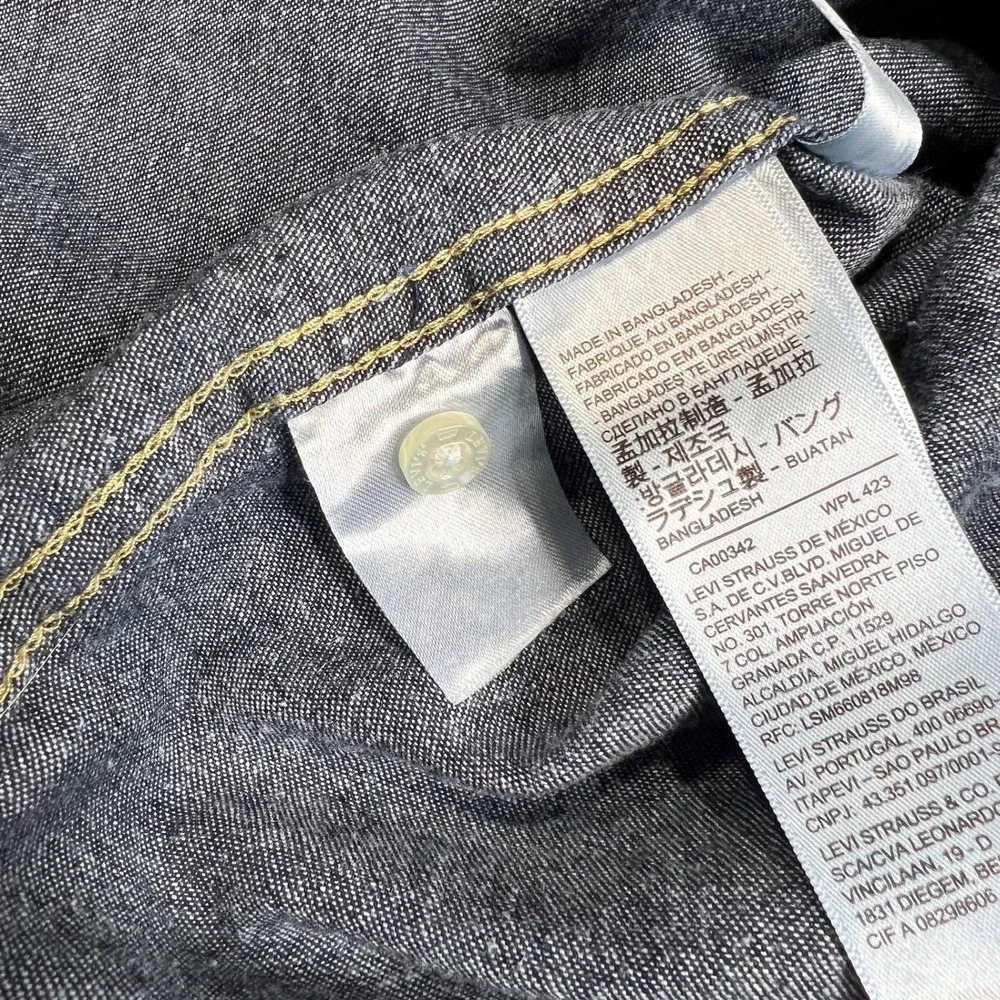 Levis Mens XXL Pearl Snap Button Dark Wash Denim Western Shirt Long Sleeve‎